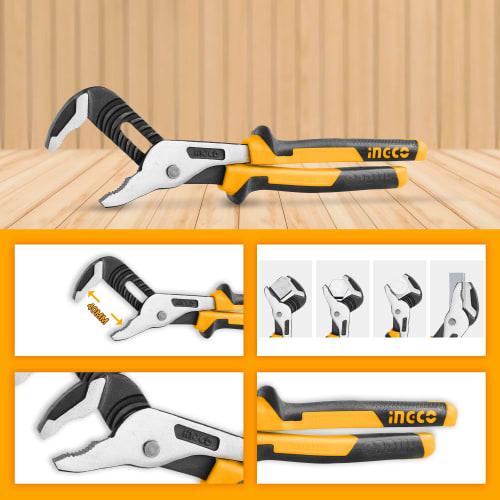 INGCO 4-Piece Pliers Set, Includes 250mm Water Pump Pliers, 200mm Long Nose Pliers, 200mm Pliers, and 180mm Nippers, Labor-Saving High-Leverage Tool B