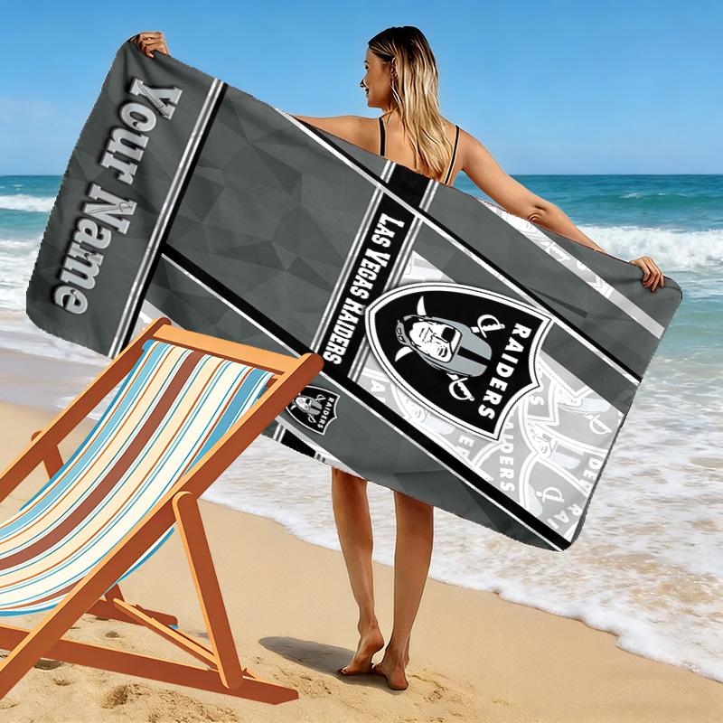 Name Custom Las Vegas Raiders Print Beach Towel, Large Soft Quick Dry Towel for Beach Camping Swimming