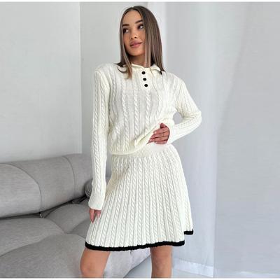 Женские однотонные трикотажные комплекты из пуловера и юбки, свитер с отложным воротником, узкие свитера с длинными рукавами и короткими юбками, элегантные женские костюмы
