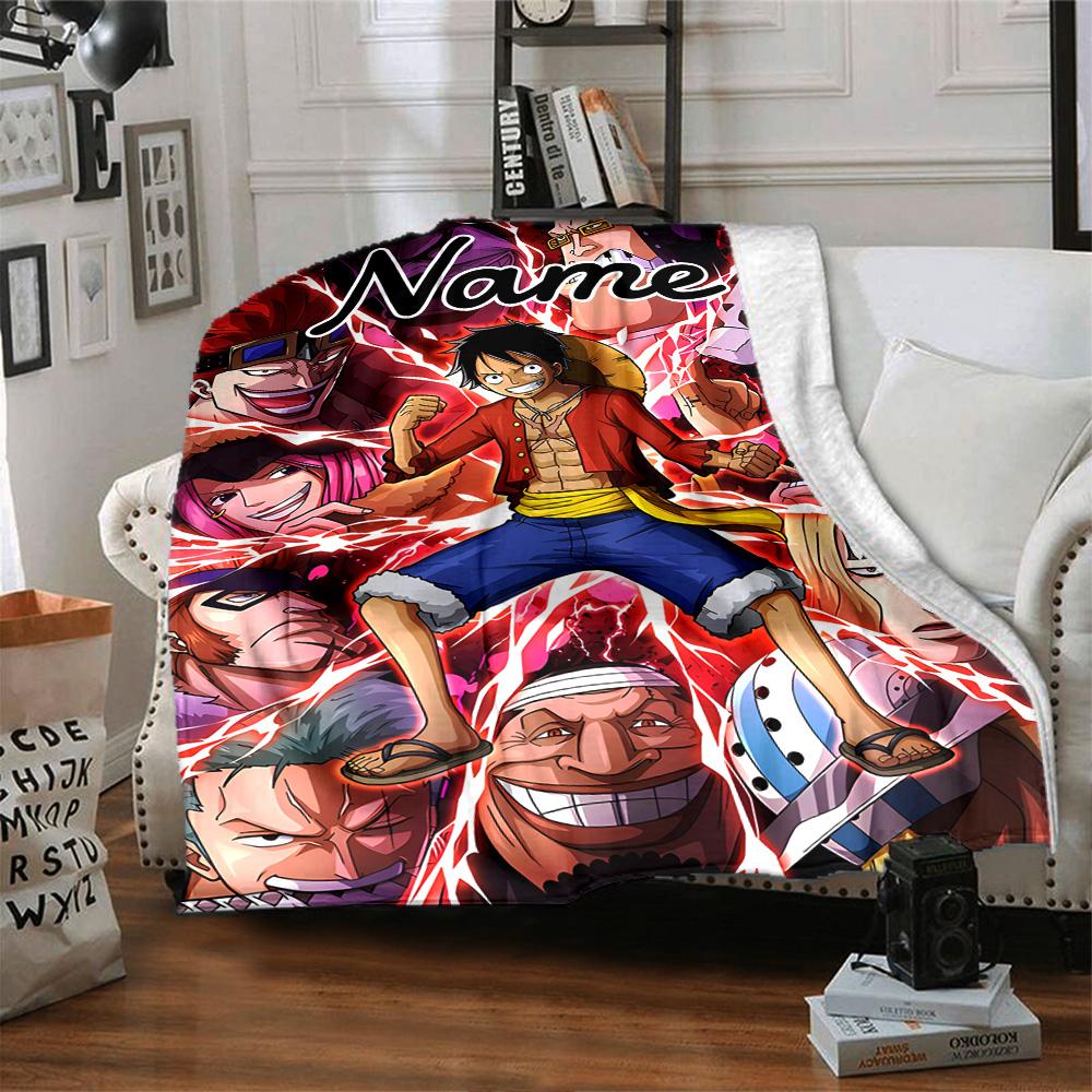 Custom Name One Piece Adventure flannel Blanket for Super Soft Cute Comfort Blanket for Travel Bedding Couch Sofa Blanket