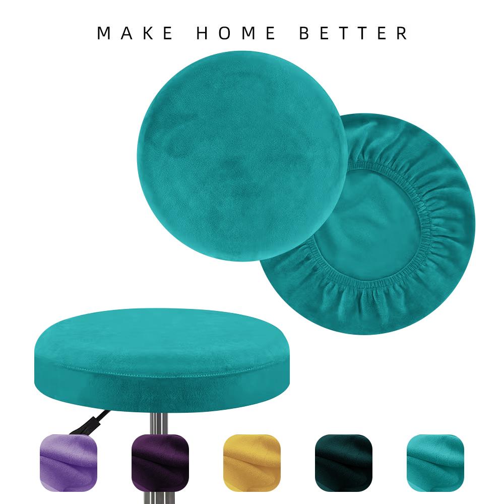 Premium Silver Fox Velvet Round Stool Cover Elastic Universal Bar Seat Cover Slip Resistant Protective Chair Slipcover