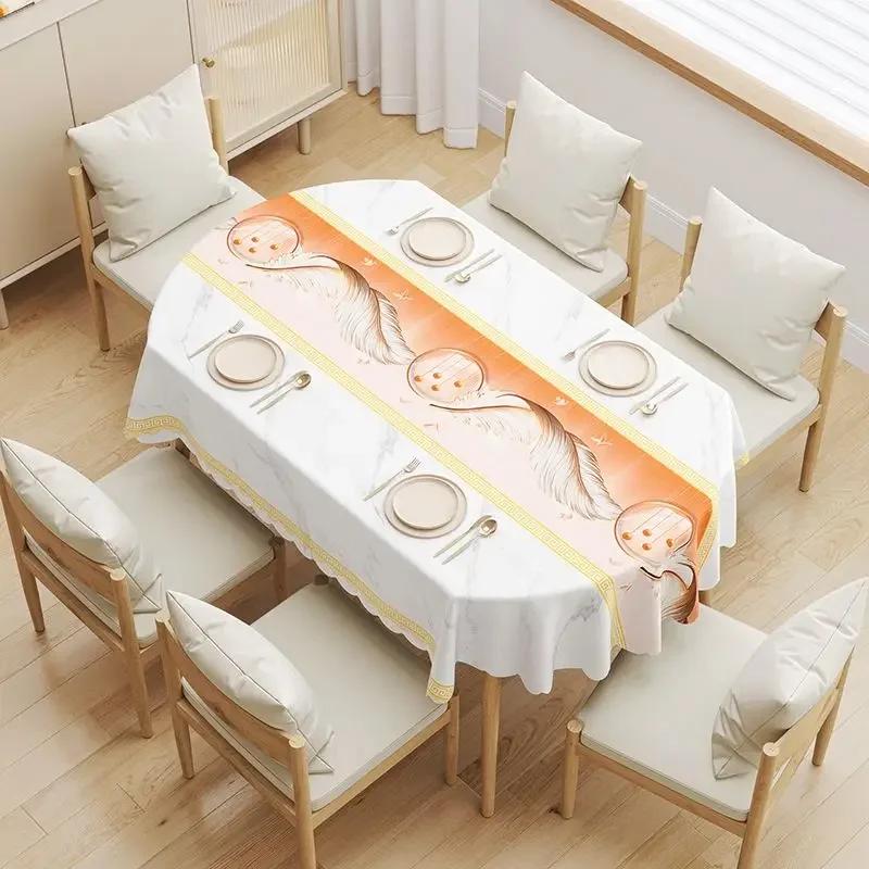 Овальный чехол для обеденного стола, водонепроницаемая, маслостойкая, не моющаяся, устойчивая к ожогам, ПВХ, НОВАЯ бытовая складная скатерть