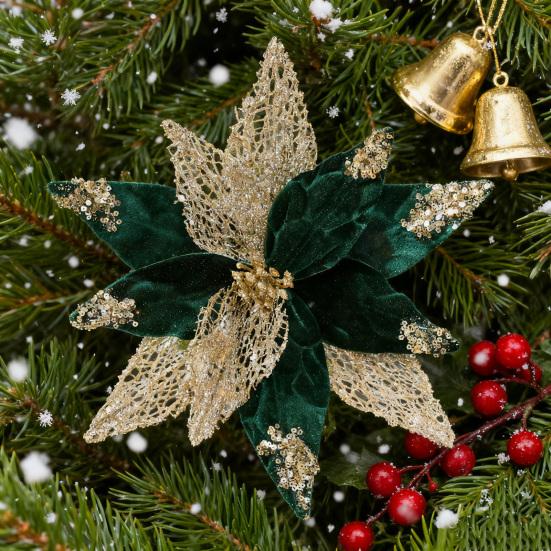 Рождественская блестящая ткань Пуансеттия Цветы 11 дюймов Большие Искусственные Цветы с Пайетками Рождественские Украшения для Вечеринки Елка Венок Гирлянда Декор