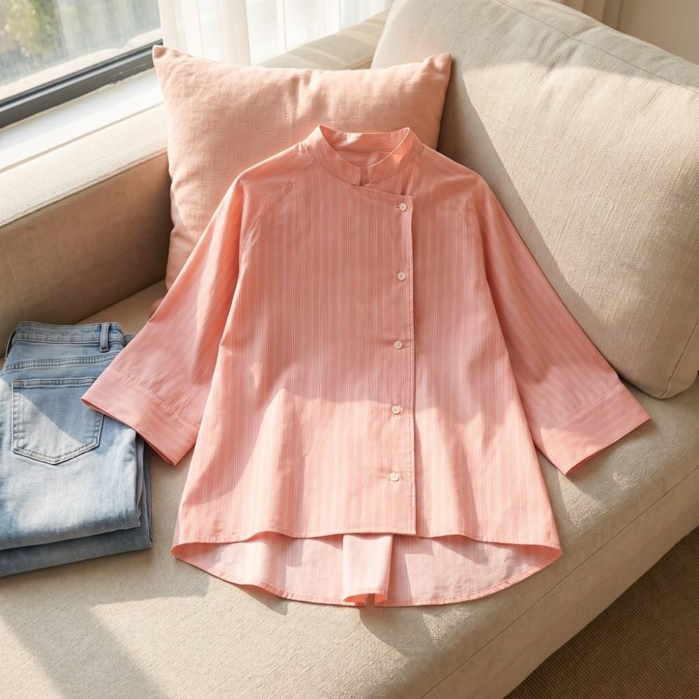 Elegant Button Tops Striped Casual Blouse Fashion Tops Loose Striped Shirt  High Street