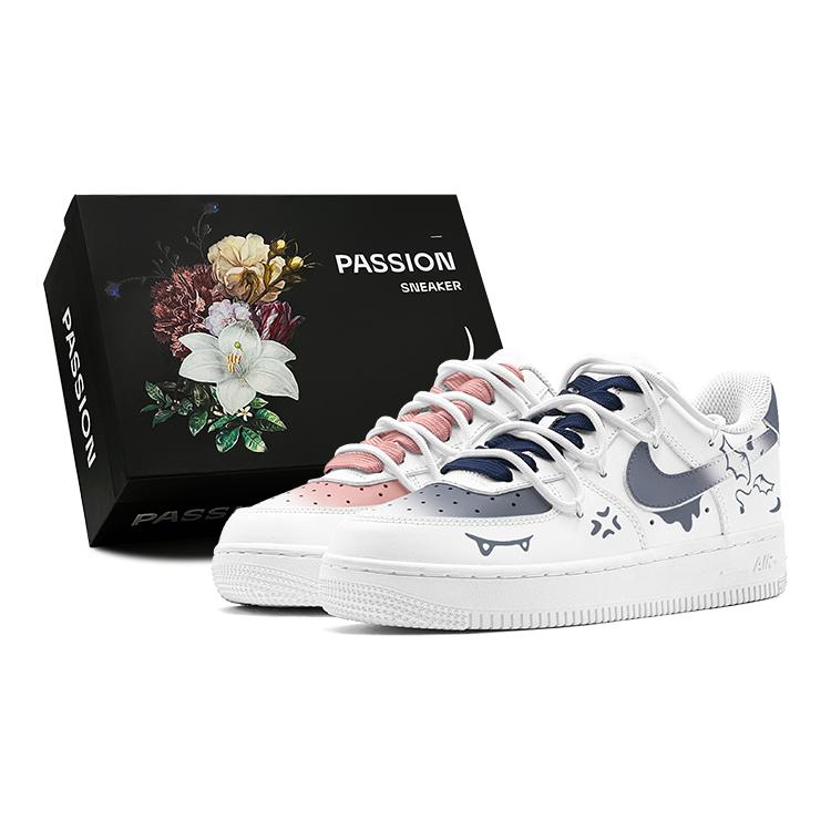 Nike Air Force 1 Air Force 1, Весеннее обновление, Несочетающийся граффити, Нескользящие, Низкие, Скейтбордические кроссовки, GS, Розовый Синий DH2920-111(TeamS-S-BOX)