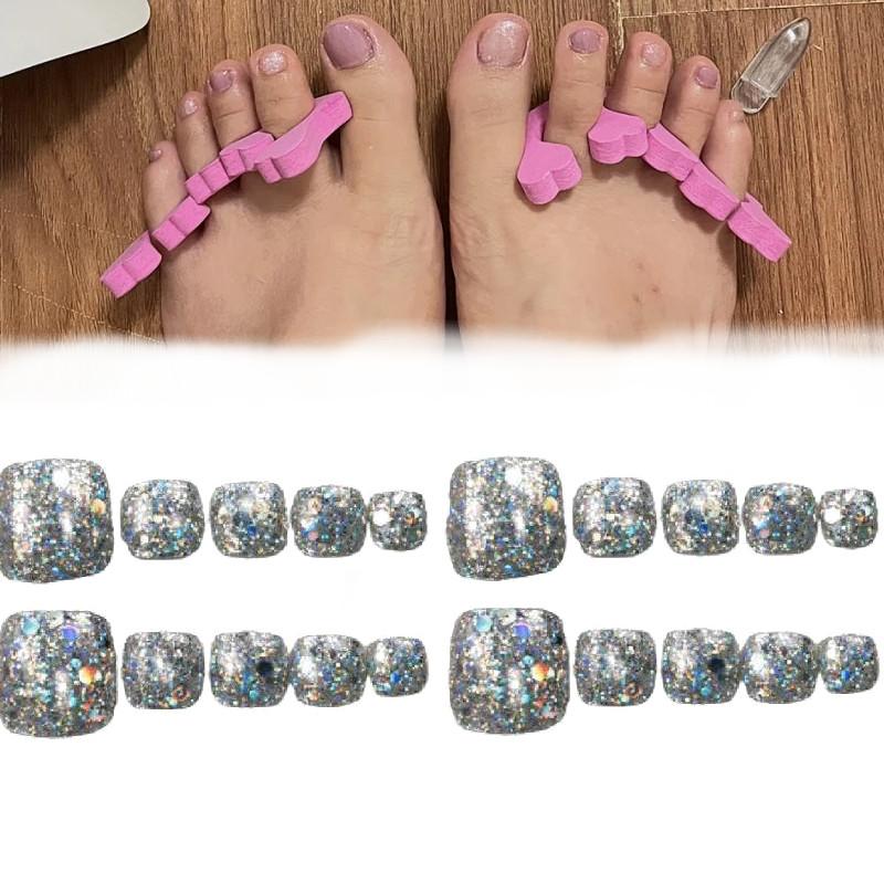 Блестящие наклейки для дизайна ногтей на ногах в стиле гелевого клея для женщин