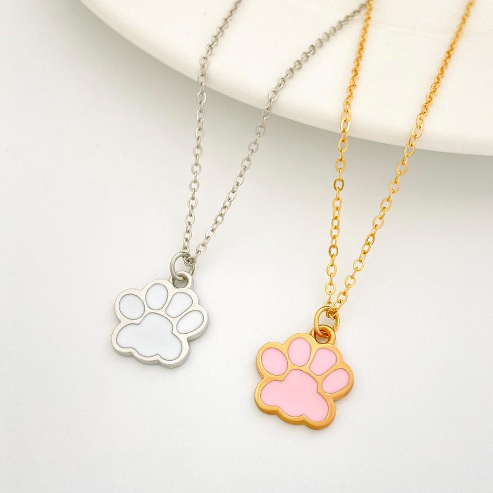 Ins Niche Design Cute Sweetheart Cat Claw Necklace Collarbone Chain Internet Celebrity Drip Oil Alloy Animal Footprint Pendant