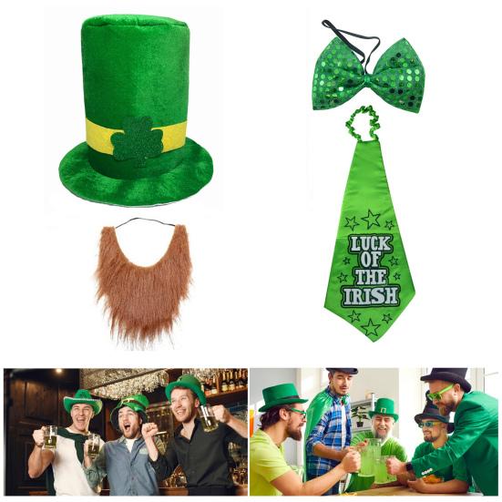 Улица. Цилиндр Лепрекона на День Святого Патрика с набором накладной бороды, уникальный дизайн, классический цвет, забавный наряд для косплея, товары для вечеринок