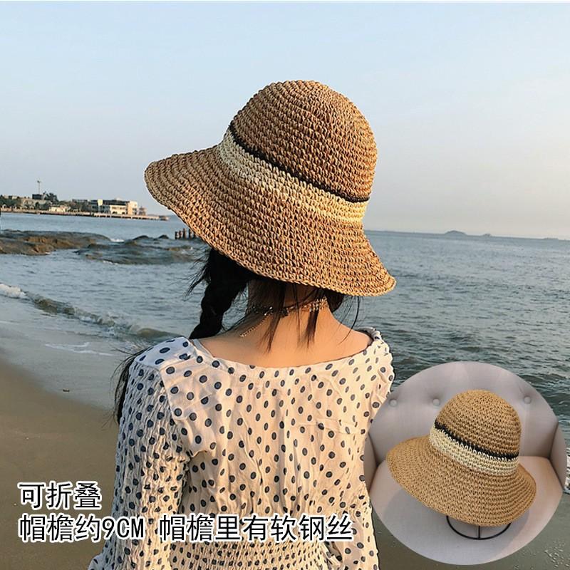 Handmade straw hat women's spring and summer small fresh sun hat travel sun protection hat sweet versatile fisherman hat