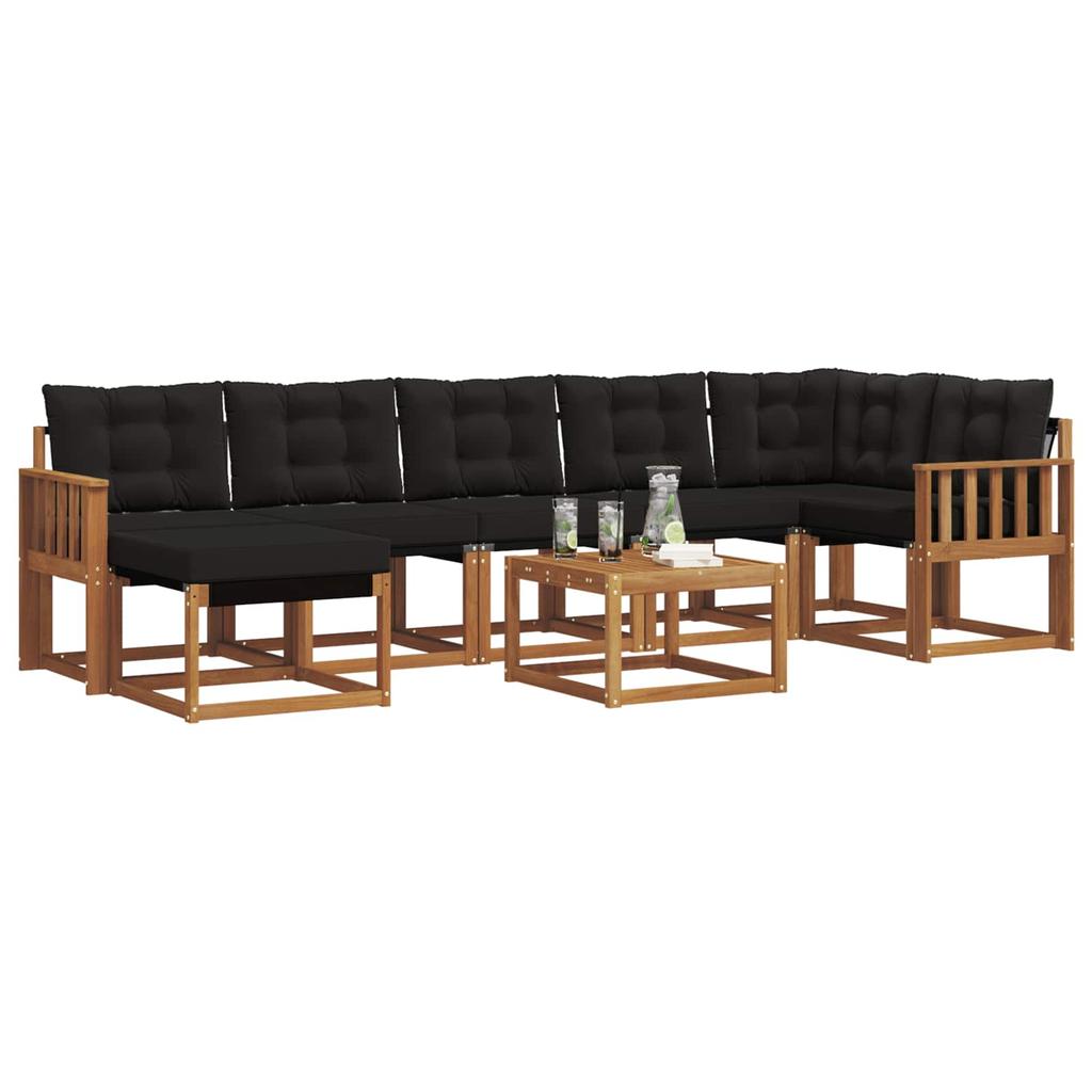 Outdoor Sofa Set with Cushions 8 pcs Natural and Black