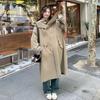 Khaki Design Casual Hooded Windbreaker Coat for Women Autumn New Korean Style Loose Mid-length Coat