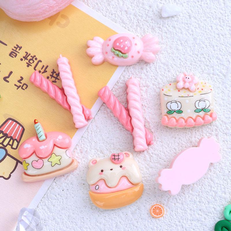 10Pcs New Lovely Cartoon Birthday Party Animal Cake Series Resin Scrapbook Diy Jewellery Hairpin Accessories Decorate Craft A86