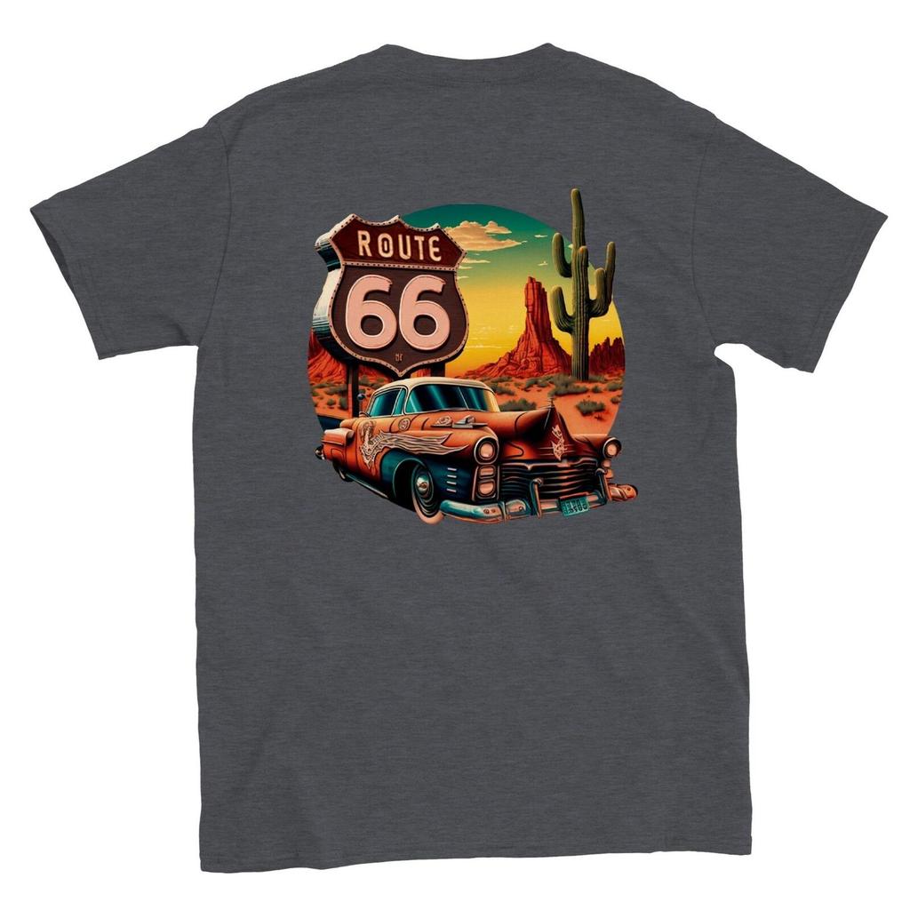 Классическая унисекс футболка с круглым вырезом и принтом Route 66 на спине