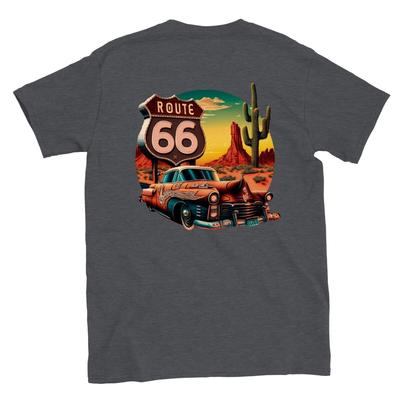 Классическая унисекс футболка с круглым вырезом и принтом Route 66 на спине