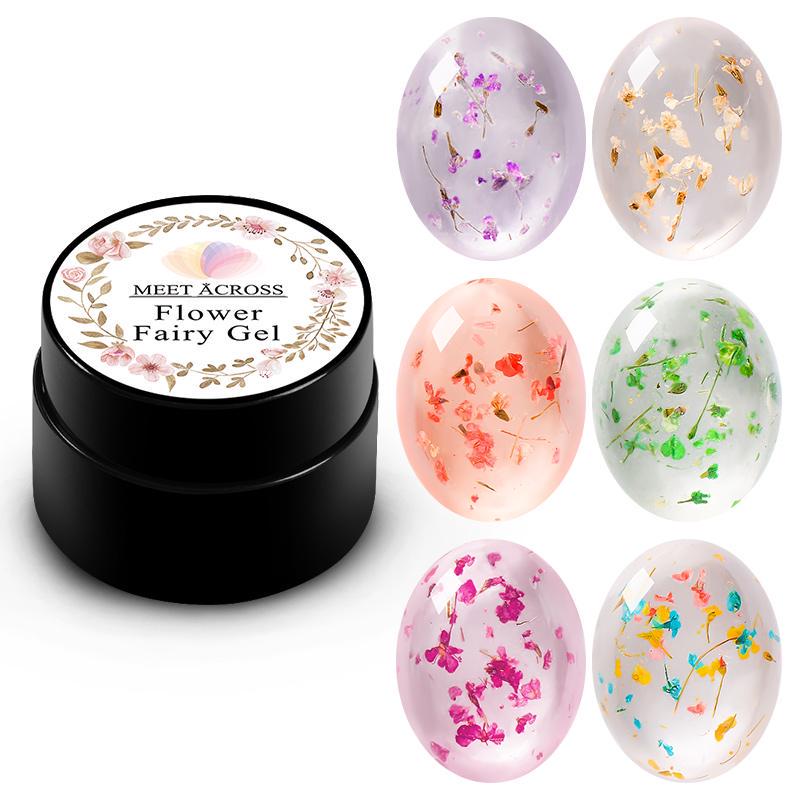 MEET ACROSS Цветочный УФ-гель Lucky Gel Paint Сушеные цветы 3D DIY Desgin Натуральный сказочный лак для ногтей