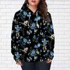 Autumn New 3D Printed Digital Blue Rose Printing Hoodie Women Baseball Uniform