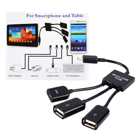3-в-1 Micro USB Хаб OTG Штекер на Гнездо Двойной USB 2.0 Адаптер Кабель для Samsung