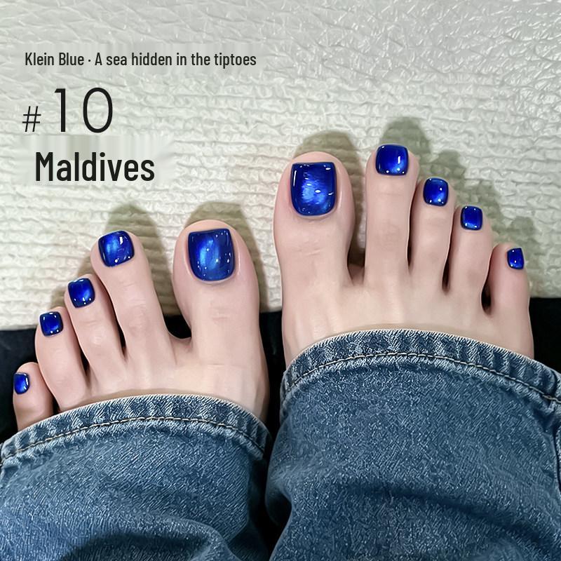ROLITA Maldives Cat Eye Gel Polish Set - Super Sparkle Blue Pedicure Kit with Transparent Glass Beads.