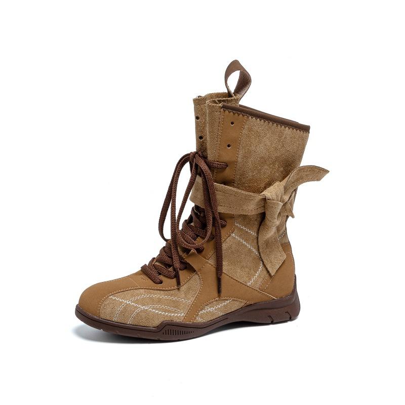 Retro Small Inner Height Increase Martin Boots Women's Casual Versatile Fashion Short Boots Boxing Boots Mid-range Western Boots