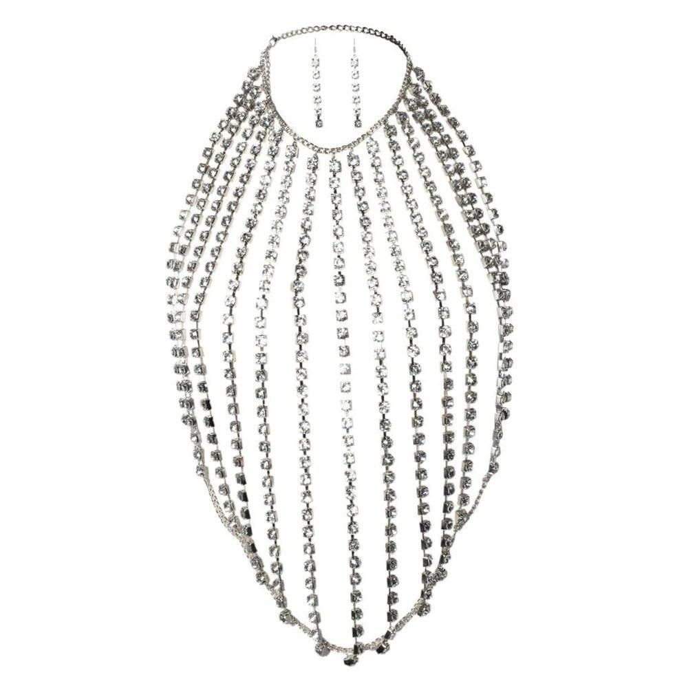 Новый узор, хит продаж, модная многослойная блестящая цепочка на грудь со стразами, сексуальная роскошная цепочка для тела бикини с песком, женская