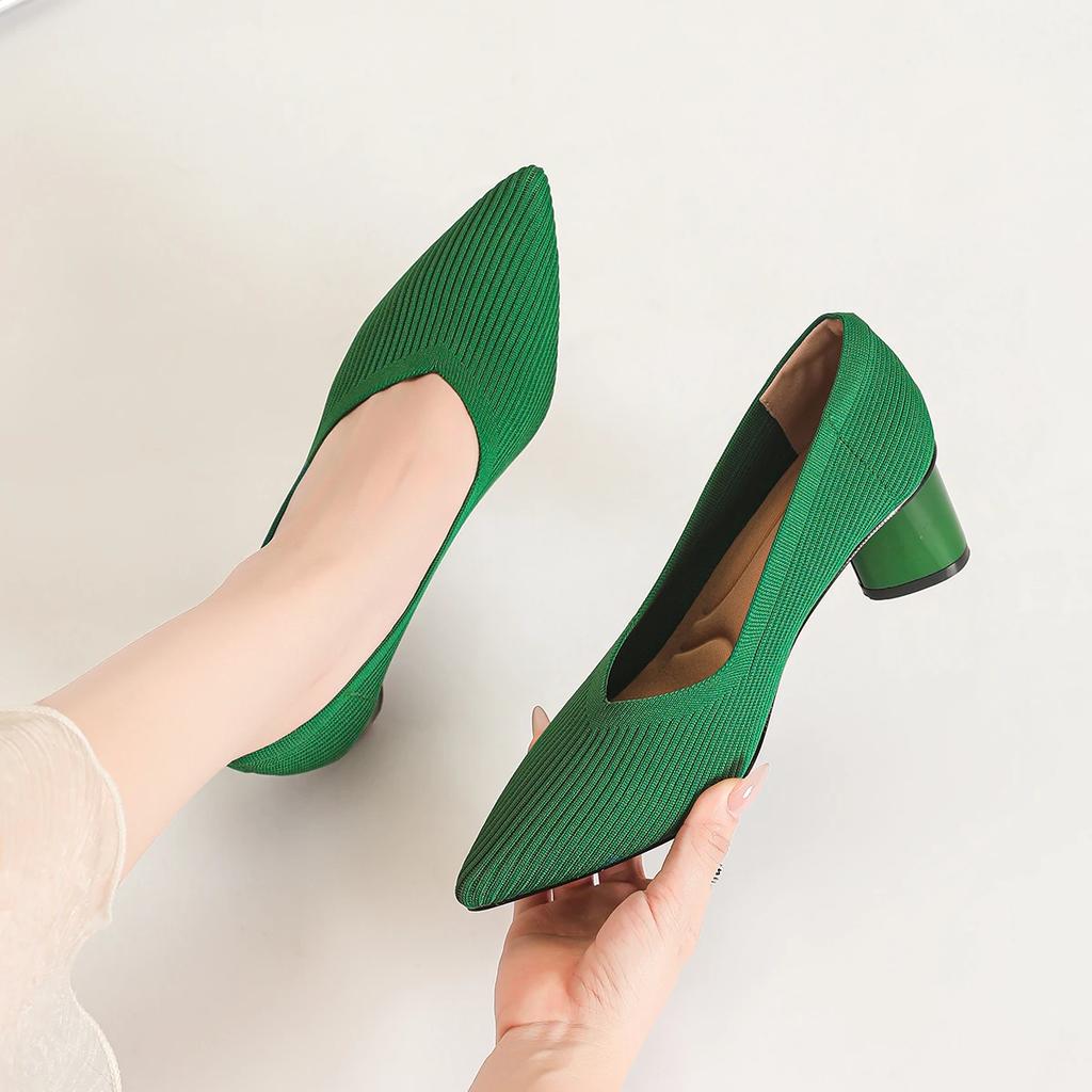 Fashion Women's Heels Plums Knitted Breathable Anti Slip Rubber Sole Shoes 2025 New Edition (6cm High) Plus Size 43 42  Zaptos Mujer