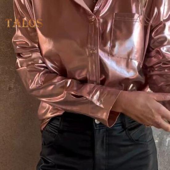 Женская рубашка с лацканами, длинный рукав, свободный крой, замшевая повседневная рубашка с накладным карманом, однобортная яркая рубашка