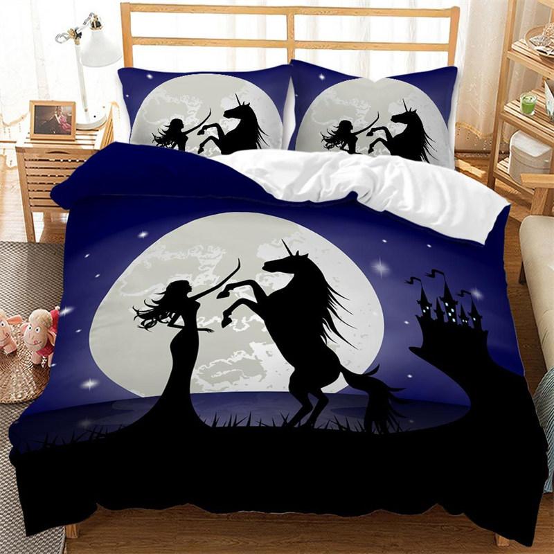 Unicorn King Queen Bedding Set For Kids Girls Teen Rainbow Floral Dreamcatcher Duvet Cover Microfiber Quilt Cover Home Textile