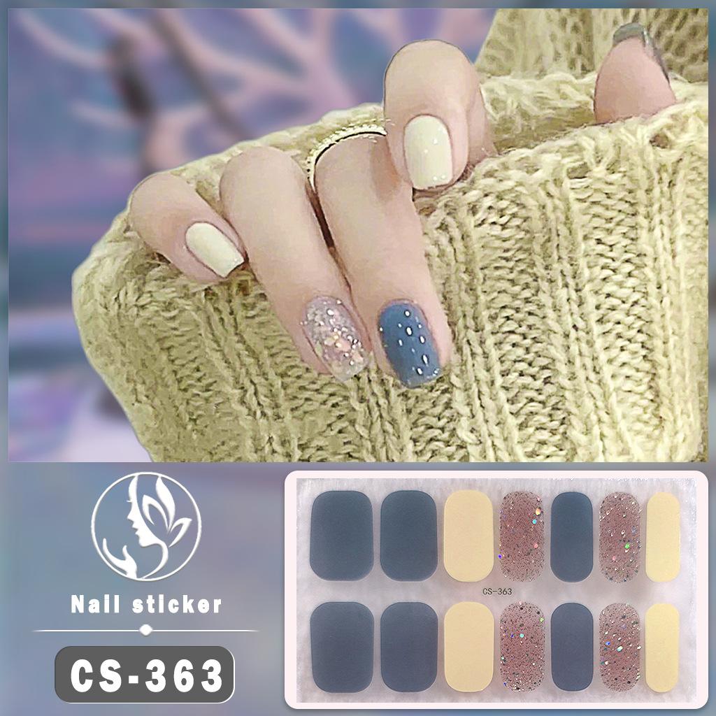 1PC (в комплекте 14 маленьких наклеек) Гелевая наклейка для укрепления ногтей без запекания, водостойкая и прочная 3D наклейка для обертывания ногтей, сплошной цвет, луковый порошок