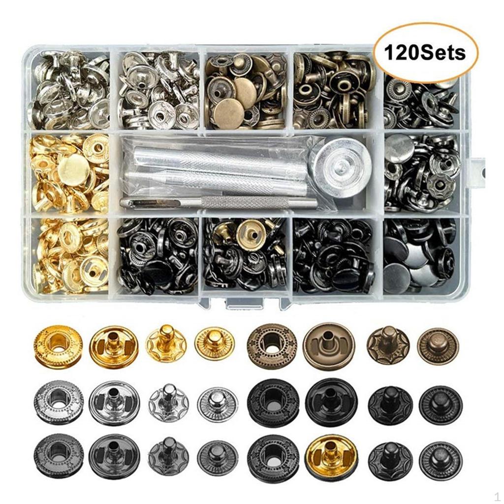 Snap Fastener Kit,Metal Snaps Buttons with Fixing Storage Box, 6 Color Clothing Kit for