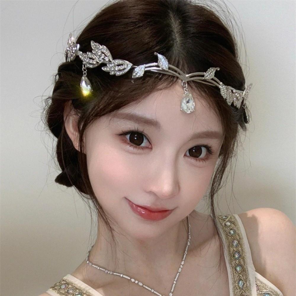 Leaves Shape Eyebrows Drop Headband Rhinestone Bride Tiara Elegant Forehead Ornaments Cosplay