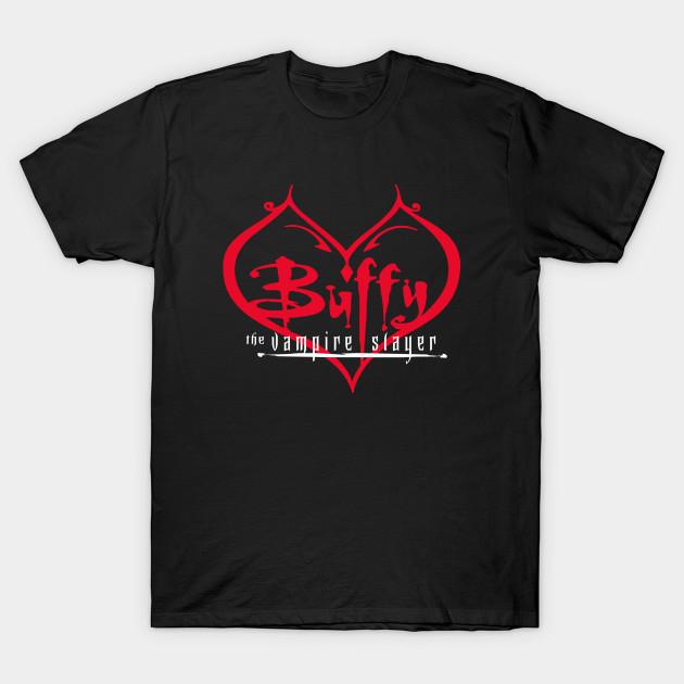 Asian Size Men Black Print T-shirt Buffy The Vampire Slayer Gothic Heart No-Cut Heat Transfer Print Cotton Tshirt