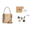 Coach Mollie Bucket Classic Monogram Snap Closure Faux Leather Bucket Bag Women bags Khaki CA582-IMNLJ