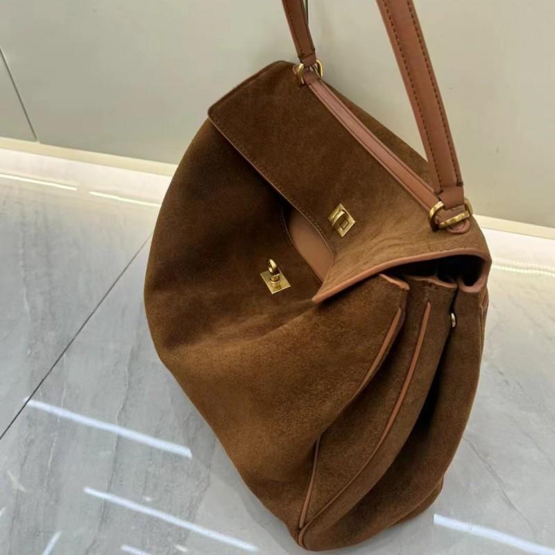 Rodeo Suede Leather Tote Bag Women Large Capacity Commuter Shoulder With Snap Lock Minimalist Matte Finish