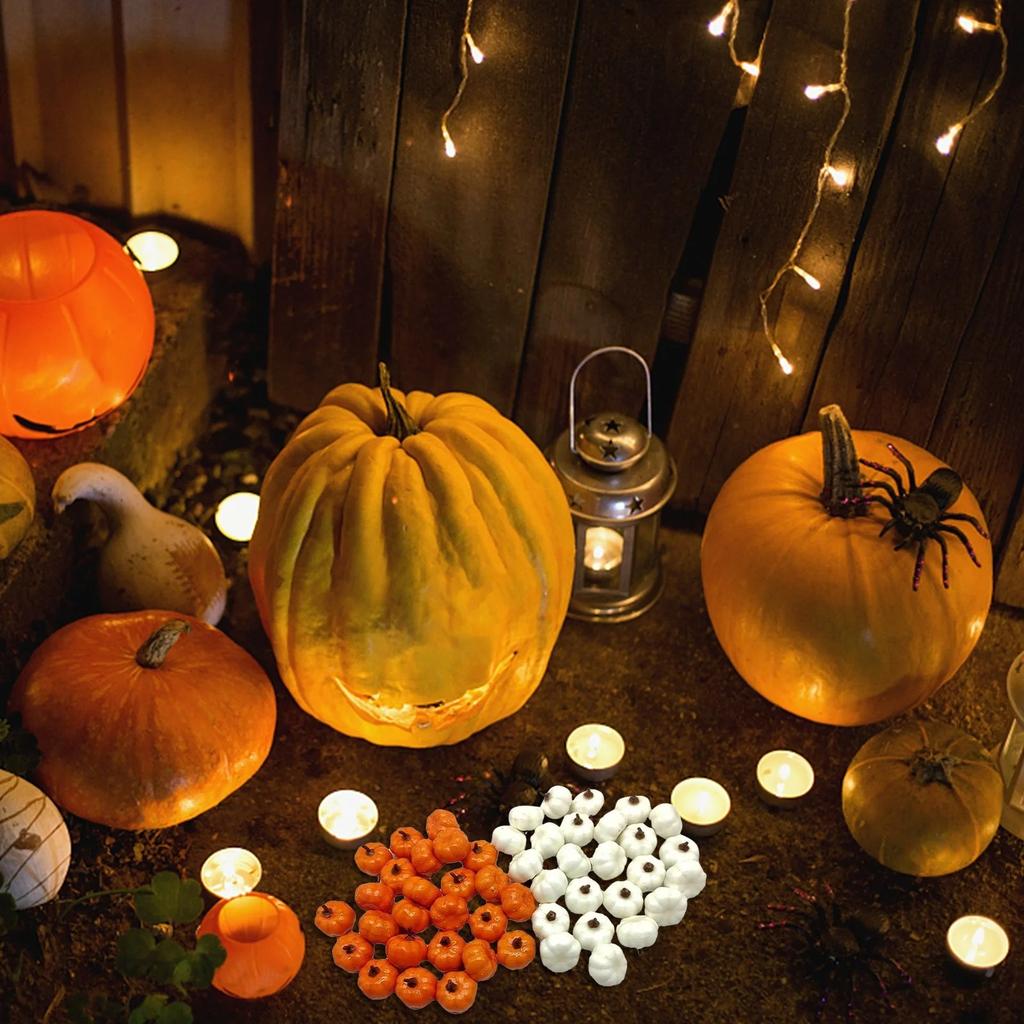 Simulated Pumpkin Model Ornament Set 48pcs(24 White+24 Yellow)