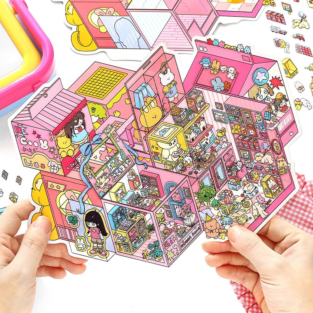 Kawaii 3D Cartoon Style Wardrobe House Miniature Scene Stickers DIY Handmade Stacking Creative Fun Scrapbook Stickers