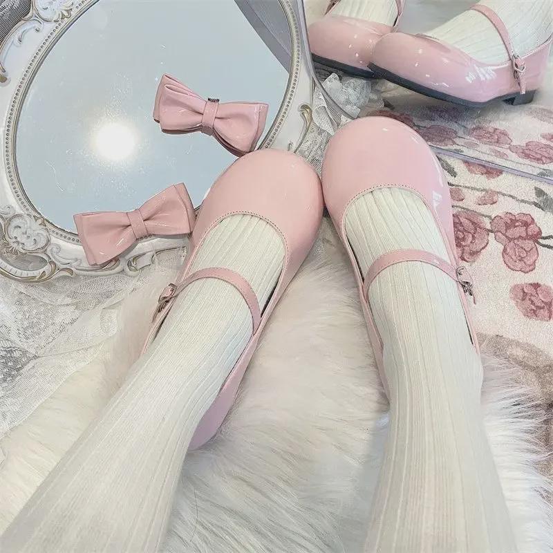 Милые женские кожаные туфли на среднем каблуке Mary Jane Lolita JK 2024 с бантом
