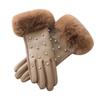 Plush Rhinestone Winter Gloves Velvet Women Warm Mittens All-Match Pu Leather Gloves  Autumn