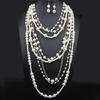 Stylish Pearls Jewelry Set Featuring Multilayers Necklace and Earrings Accessory for Fashionable Woman Casual Wear