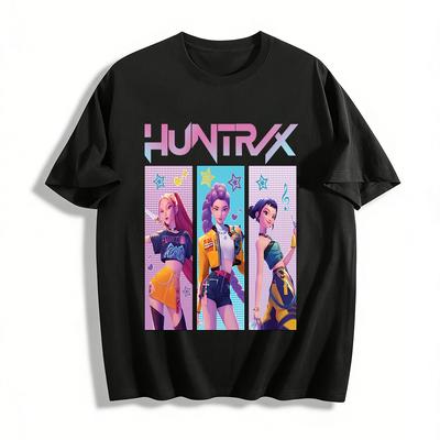 Графическая футболка женской группы HUNTRIX, повседневный топ свободного кроя в стиле аниме-айдолов для мужчин и женщин, футболка из чистого хлопка