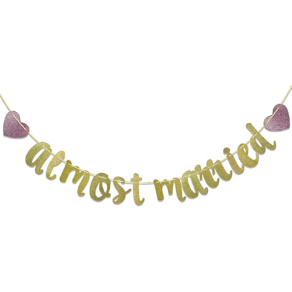 Almost Married Gold Glitter Banner for Engagement Sign Wedding Rehearsal Decorations Celebrations Party Decor Supplies