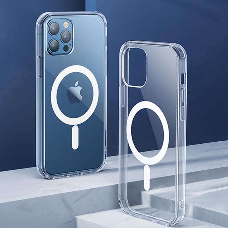 Прозрачный алюминиевый чехол для iPhone 15 14 13 12 11 Pro Xs Max XR Plus SE2, магнитная беспроводная зарядка, жесткая акриловая крышка