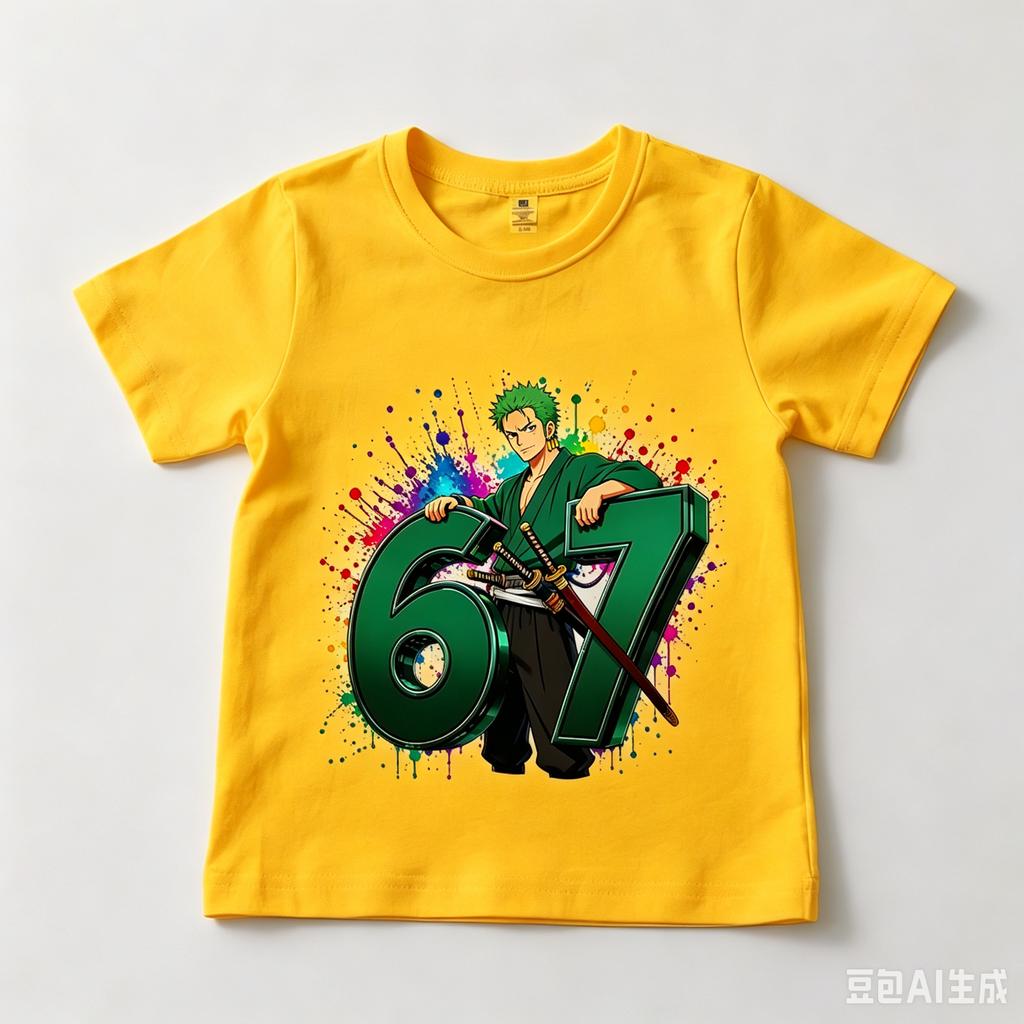 One Piece Roronoa Zoro 67 Print Kids Cotton T Shirt Casual Boys Girls Summer Top