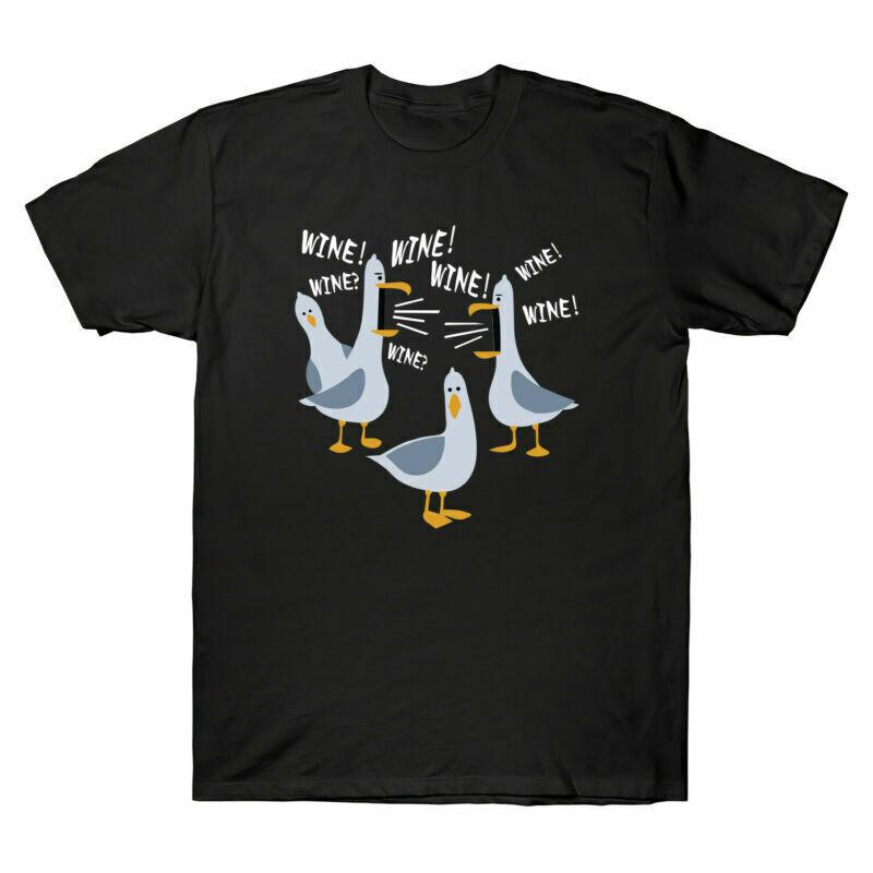 Wine! Wine? Wine! Seagulls Funny Cotton Gift For Wine Lovers Men's Retro T-Shirt