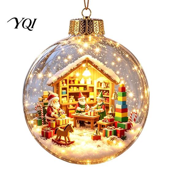 Festive Home Desktop Decorations Lighted Christmas Ornaments, 3D Miniature Scene Hanging Balls with Warm LED Light, Cute Xmas Tree Lights Reindeer