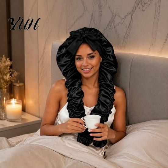 Braided Hair Cap No Heat Curling for Women, Adjustable Curls Comfortable Head Wrap Satin Bonnet, Double Layer Sleeping Medium, Long Hair, Braids,