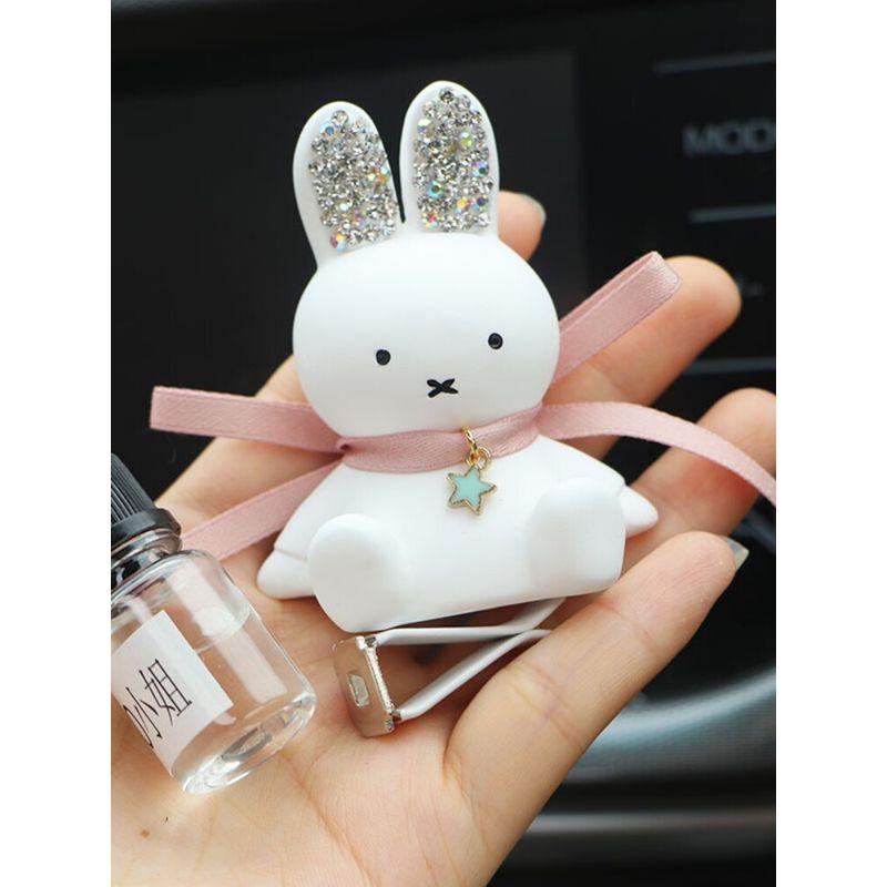 Car Air Freshener Ornament, Miffy Bunny Gypsum Diffuser, Bowknot with Shiny Rhinestones