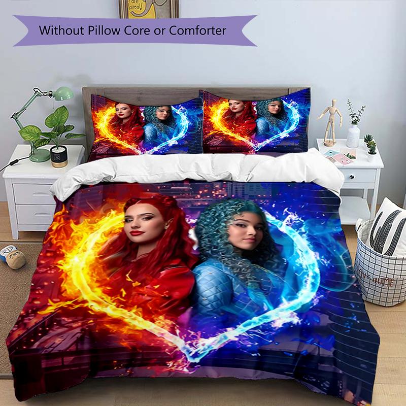 3pcs Descendants The Rise of Red2 Design Cover Set - HD Printed Bedding with 1 Cover and 2 Pillowcases - Perfect for Home and Dorm Decor