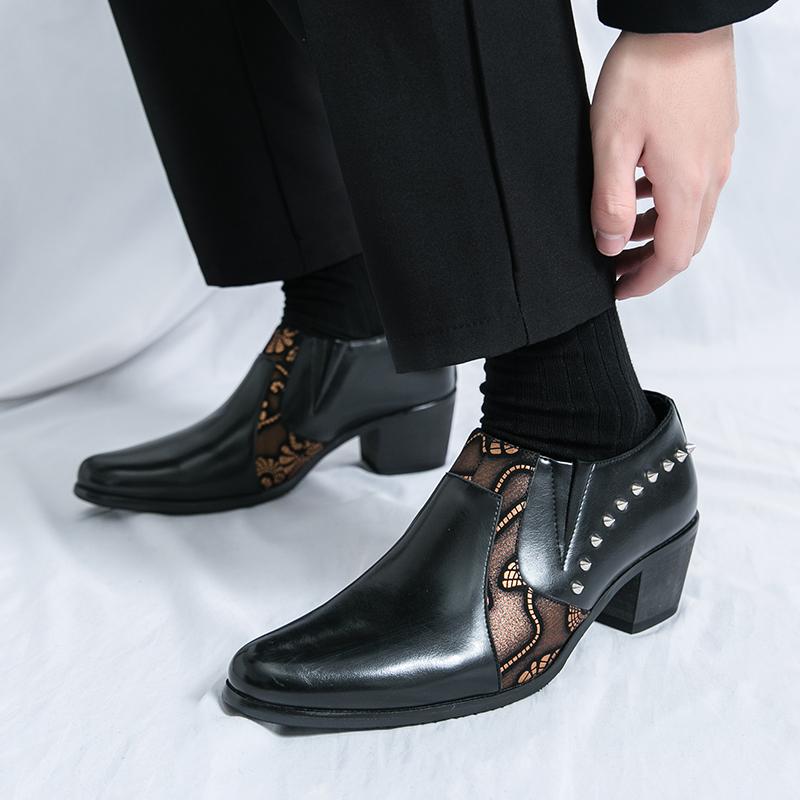 Fashion Men Fashion Pointed Handmade Dress Shoes Luxury Artificial Leather Shoes Daily Wear Men High-heeled Business Casual Office Shoes