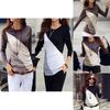 Korean Fashion Women Style Autumn Slim Fit Color Block Blouse Long Sleeve Shirt