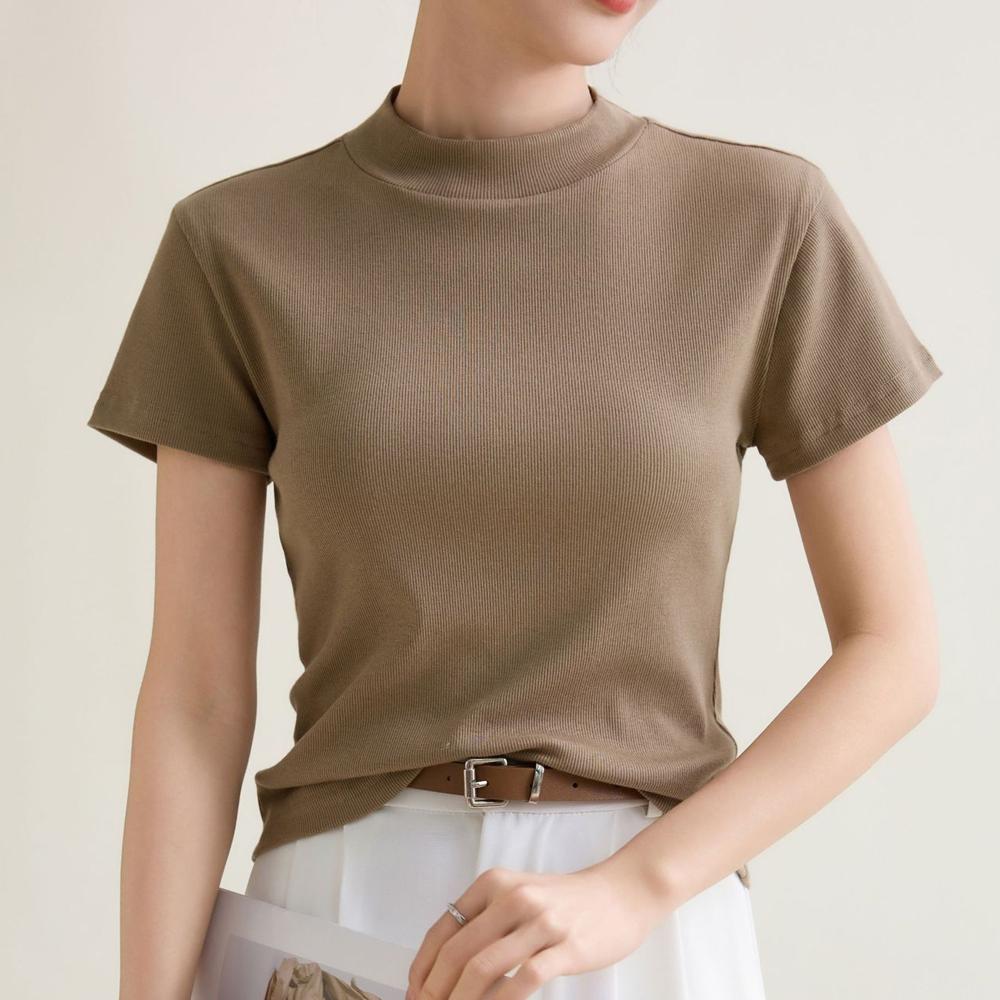 Прохладный темперамент, облегающая однотонная футболка с круглым вырезом на одно плечо и короткими рукавами для женщин, весна и лето 2024, новый высокоэластичный внутренний топ